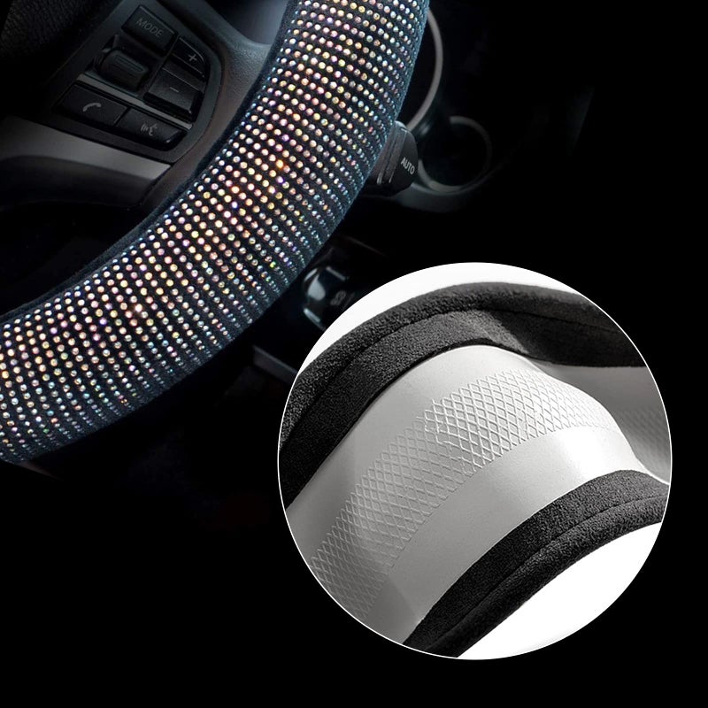 Valleycomfy Steering Wheel Cover for Women Men Bling Bling Crystal Diamond Sparkling Car SUV Wheel Protector Universal Fit 15 Inch (Black with Colorful Diamond,Standard Size(14" 1/2-15" 1/4)) - Image 4